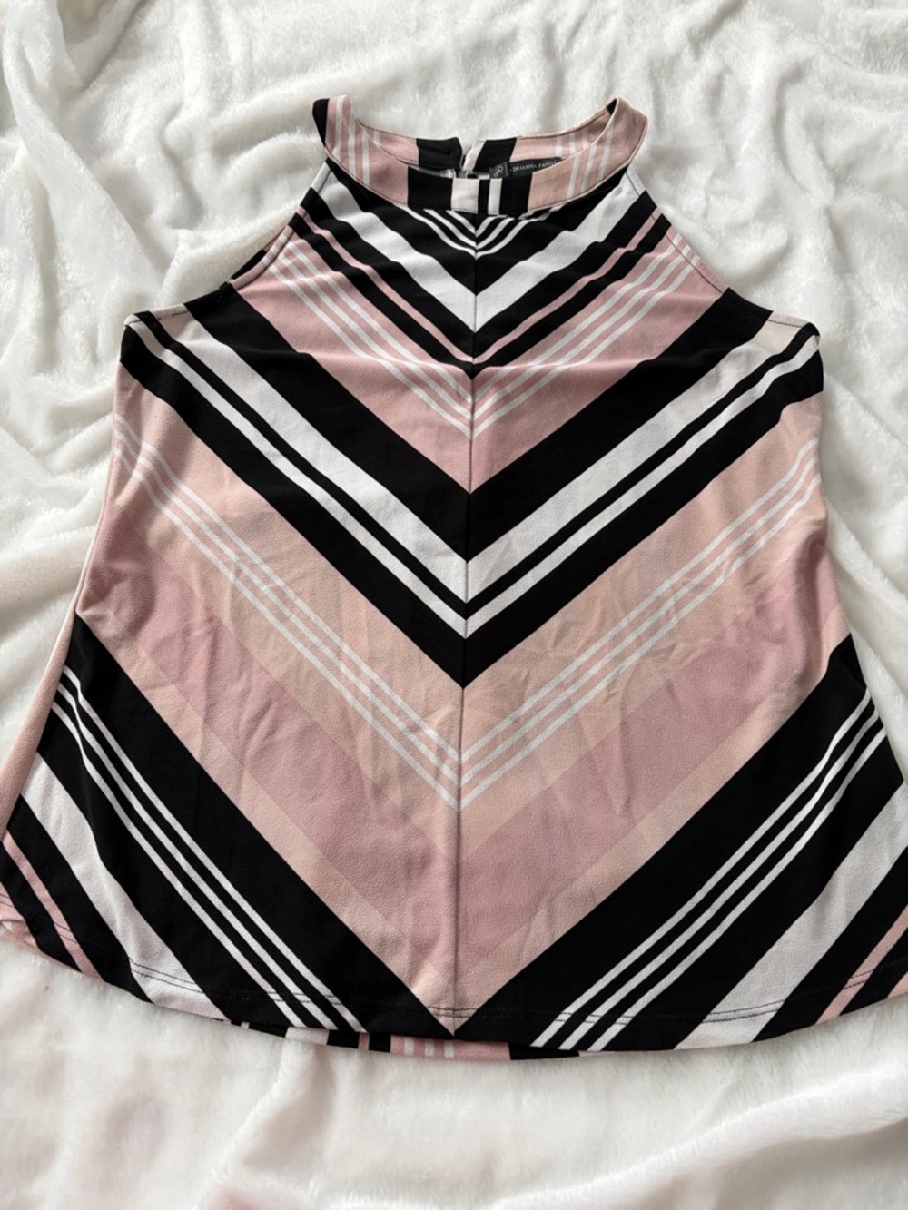 Adrianna Papell Pink Black and White Striped Halter Top